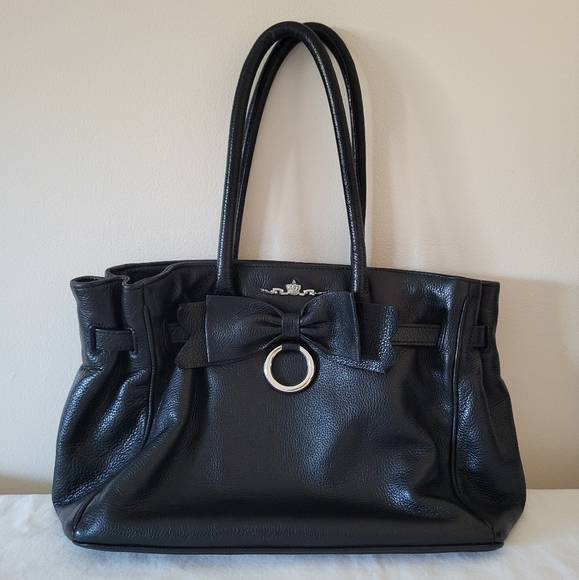 My Flat In London By Brighton Pebbled Black Leather Top Handle Bag